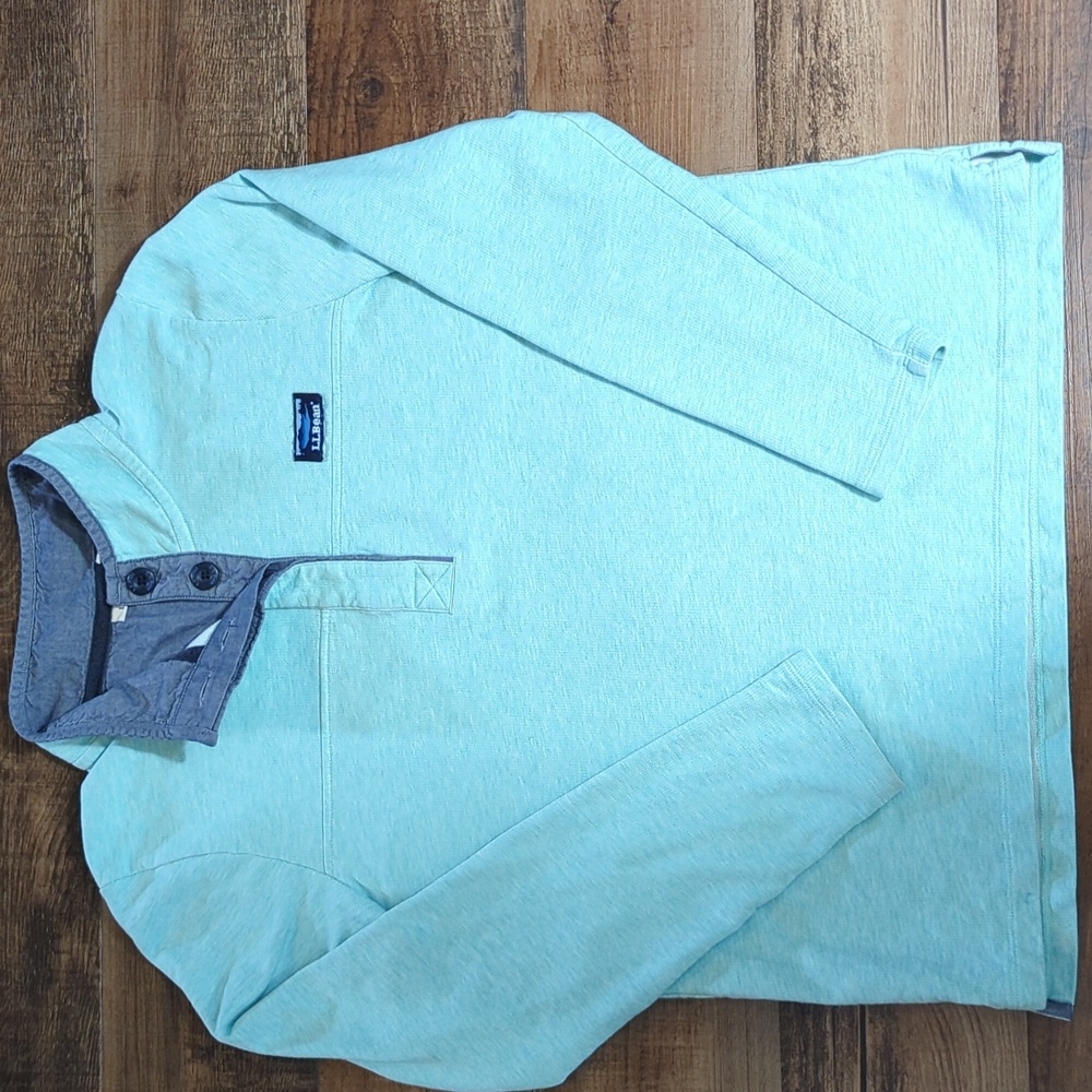 LL Bean Rugby Pullover Teal Blue Womens Large